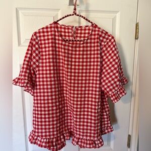 🍁Red Gingham Ruffle Sleeve Top Medium